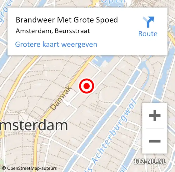 Locatie op kaart van de 112 melding: Brandweer Met Grote Spoed Naar Amsterdam, Beursstraat op 21 januari 2024 08:33