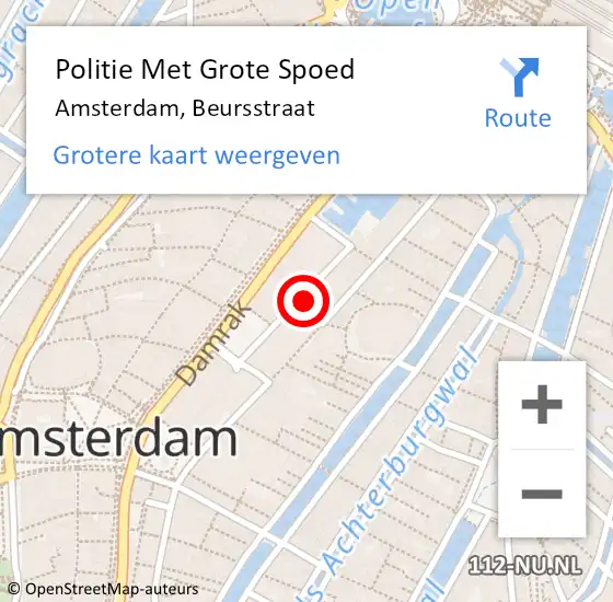 Locatie op kaart van de 112 melding: Politie Met Grote Spoed Naar Amsterdam, Beursstraat op 21 januari 2024 08:51
