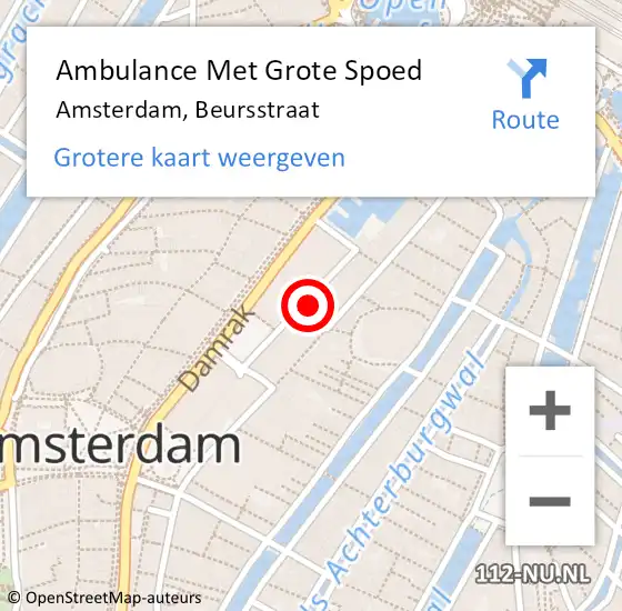 Locatie op kaart van de 112 melding: Ambulance Met Grote Spoed Naar Amsterdam, Beursstraat op 21 januari 2024 08:53