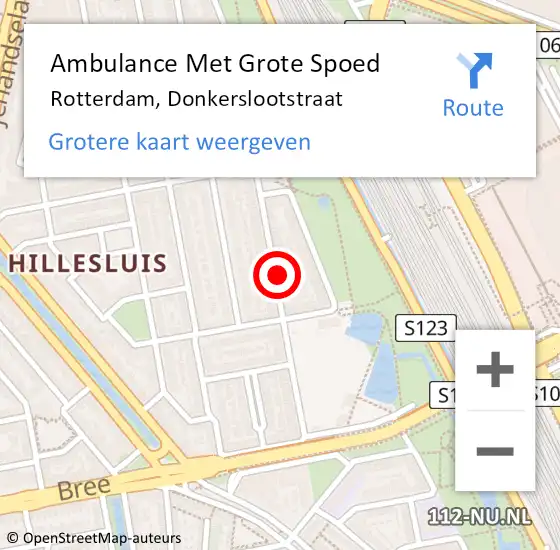 Locatie op kaart van de 112 melding: Ambulance Met Grote Spoed Naar Rotterdam, Donkerslootstraat op 21 januari 2024 09:07