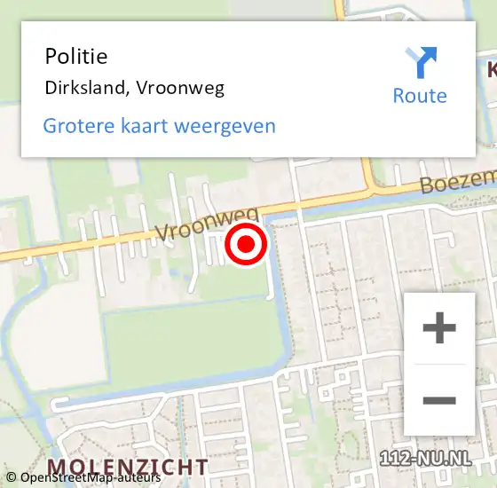 Locatie op kaart van de 112 melding: Politie Dirksland, Vroonweg op 21 januari 2024 11:02