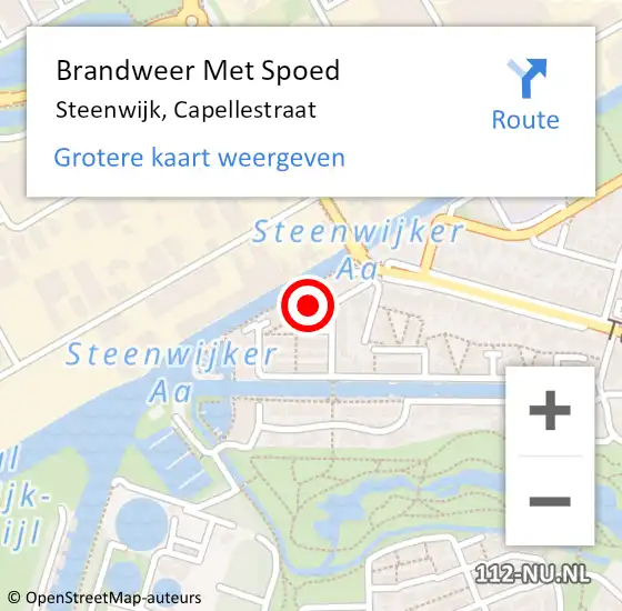 Locatie op kaart van de 112 melding: Brandweer Met Spoed Naar Steenwijk, Capellestraat op 21 januari 2024 11:41