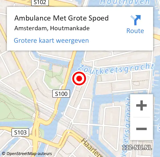 Locatie op kaart van de 112 melding: Ambulance Met Grote Spoed Naar Amsterdam, Houtmankade op 21 januari 2024 12:05