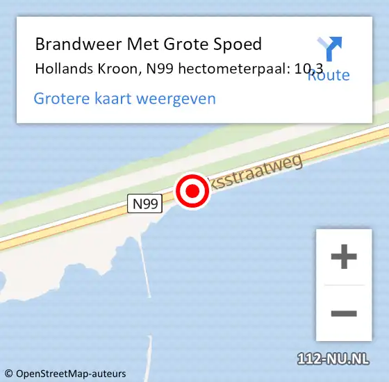 Locatie op kaart van de 112 melding: Brandweer Met Grote Spoed Naar Hollands Kroon, N99 hectometerpaal: 10,3 op 21 januari 2024 12:07