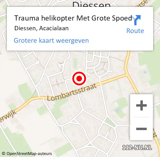 Locatie op kaart van de 112 melding: Trauma helikopter Met Grote Spoed Naar Diessen, Acacialaan op 21 januari 2024 13:23
