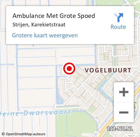 Locatie op kaart van de 112 melding: Ambulance Met Grote Spoed Naar Strijen, Karekietstraat op 21 januari 2024 13:58