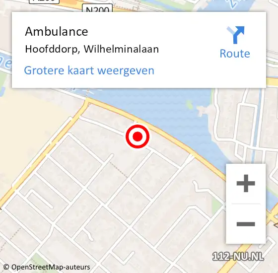 Locatie op kaart van de 112 melding: Ambulance Hoofddorp, Wilhelminalaan op 21 januari 2024 14:09