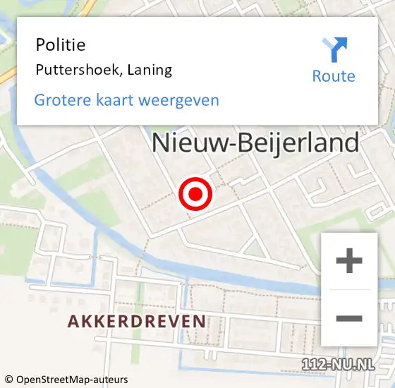 Locatie op kaart van de 112 melding: Politie Puttershoek, Laning op 21 januari 2024 14:17