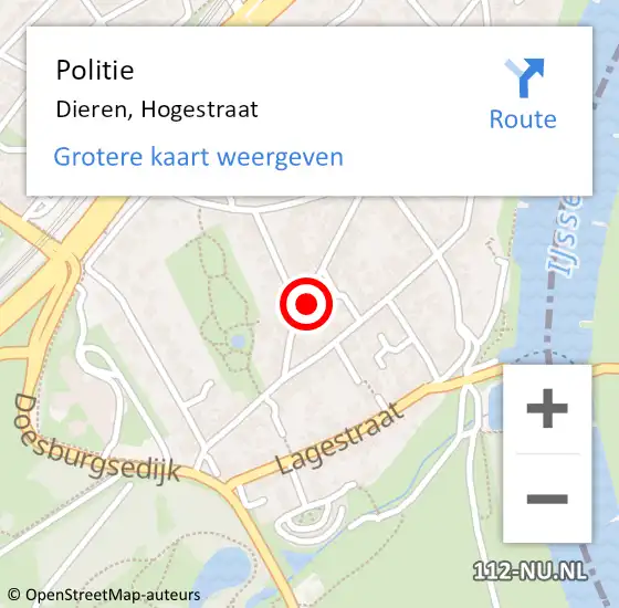 Locatie op kaart van de 112 melding: Politie Dieren, Hogestraat op 21 januari 2024 14:35
