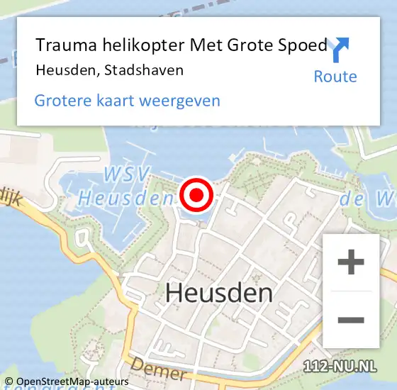Locatie op kaart van de 112 melding: Trauma helikopter Met Grote Spoed Naar Heusden, Stadshaven op 21 januari 2024 14:56