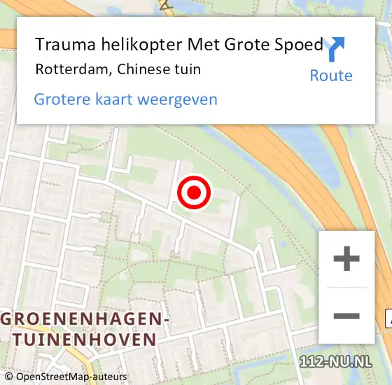 Locatie op kaart van de 112 melding: Trauma helikopter Met Grote Spoed Naar Rotterdam, Chinese tuin op 21 januari 2024 14:58