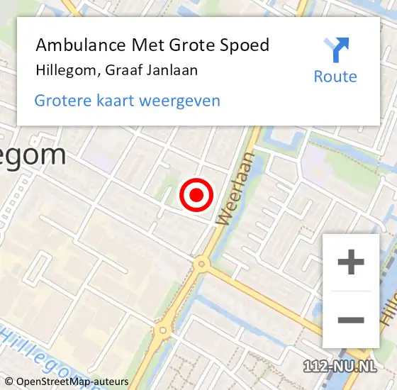 Locatie op kaart van de 112 melding: Ambulance Met Grote Spoed Naar Hillegom, Graaf Janlaan op 21 januari 2024 15:13