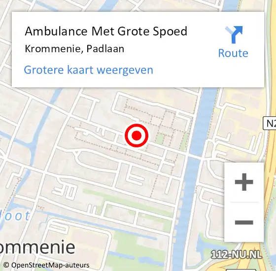 Locatie op kaart van de 112 melding: Ambulance Met Grote Spoed Naar Krommenie, Padlaan op 21 januari 2024 15:21