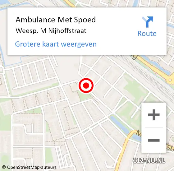 Locatie op kaart van de 112 melding: Ambulance Met Spoed Naar Weesp, M Nijhoffstraat op 22 september 2014 23:45