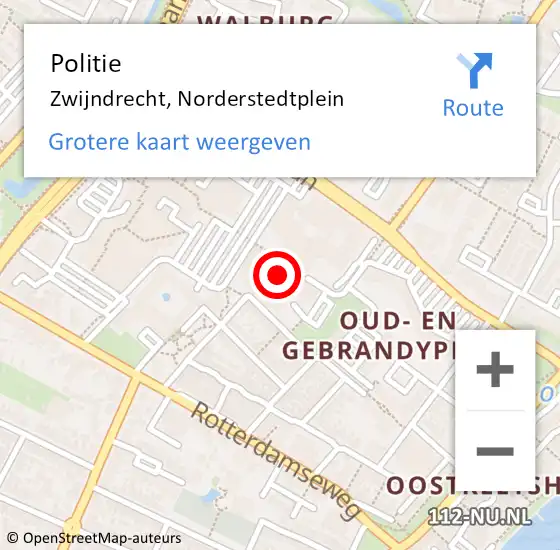 Locatie op kaart van de 112 melding: Politie Zwijndrecht, Norderstedtplein op 21 januari 2024 17:10