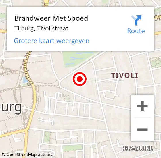 Locatie op kaart van de 112 melding: Brandweer Met Spoed Naar Tilburg, Tivolistraat op 21 januari 2024 17:17