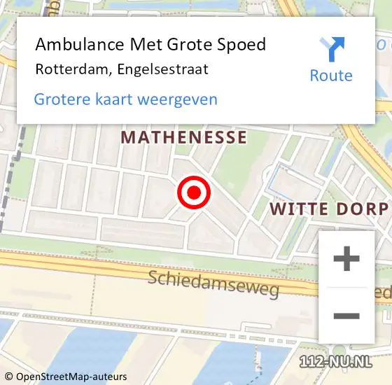 Locatie op kaart van de 112 melding: Ambulance Met Grote Spoed Naar Rotterdam, Engelsestraat op 21 januari 2024 17:21