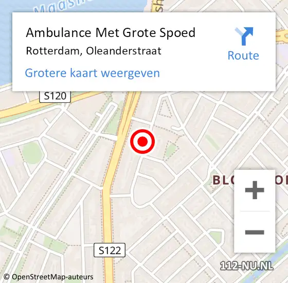 Locatie op kaart van de 112 melding: Ambulance Met Grote Spoed Naar Rotterdam, Oleanderstraat op 21 januari 2024 18:20