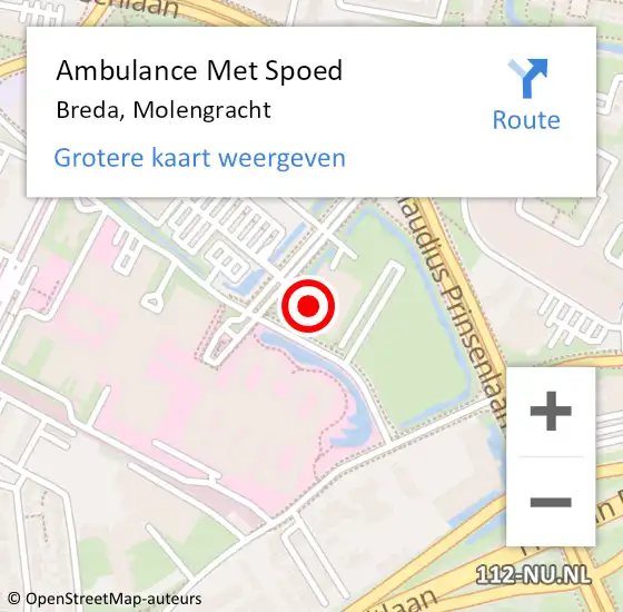 Locatie op kaart van de 112 melding: Ambulance Met Spoed Naar Breda, Molengracht op 21 januari 2024 19:03