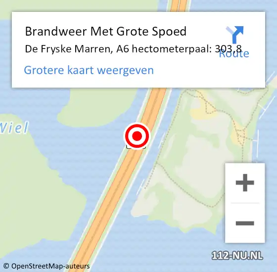 Locatie op kaart van de 112 melding: Brandweer Met Grote Spoed Naar De Fryske Marren, A6 hectometerpaal: 303,8 op 21 januari 2024 19:18