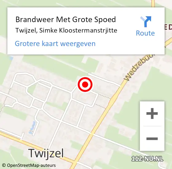 Locatie op kaart van de 112 melding: Brandweer Met Grote Spoed Naar Twijzel, Simke Kloostermanstrjitte op 21 januari 2024 19:55
