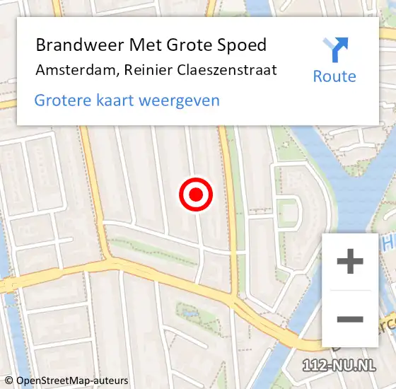 Locatie op kaart van de 112 melding: Brandweer Met Grote Spoed Naar Amsterdam, Reinier Claeszenstraat op 21 januari 2024 20:56
