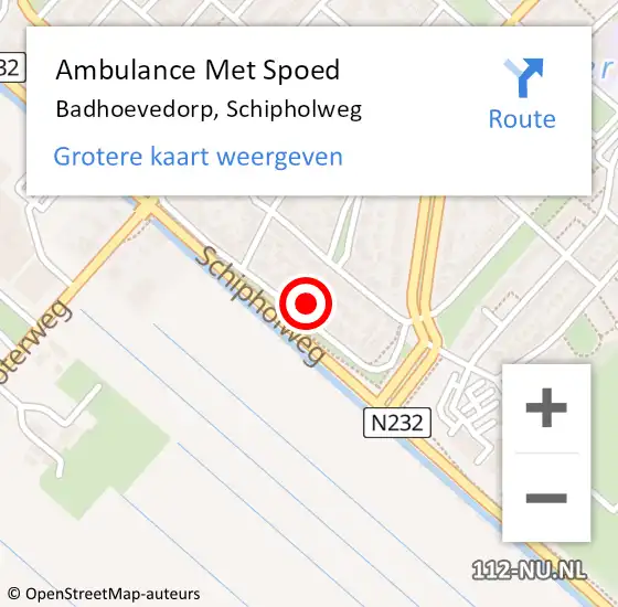 Locatie op kaart van de 112 melding: Ambulance Met Spoed Naar Badhoevedorp, Schipholweg op 21 januari 2024 22:58