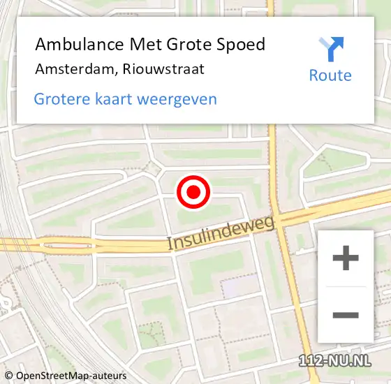 Locatie op kaart van de 112 melding: Ambulance Met Grote Spoed Naar Amsterdam, Riouwstraat op 22 januari 2024 01:38
