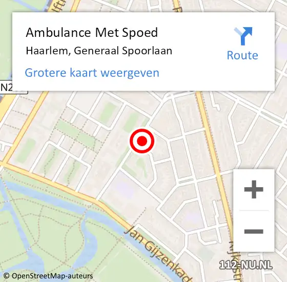 Locatie op kaart van de 112 melding: Ambulance Met Spoed Naar Haarlem, Generaal Spoorlaan op 22 januari 2024 08:00