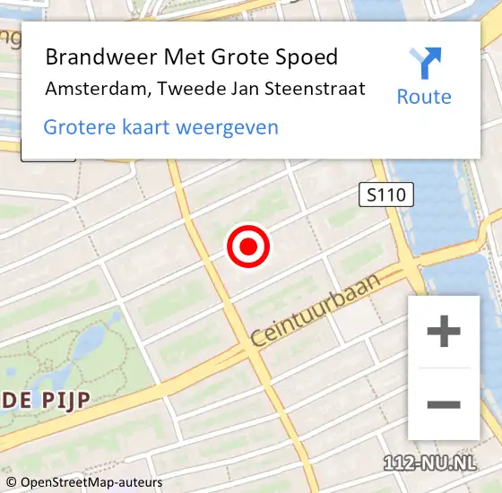 Locatie op kaart van de 112 melding: Brandweer Met Grote Spoed Naar Amsterdam, Tweede Jan Steenstraat op 22 januari 2024 08:56