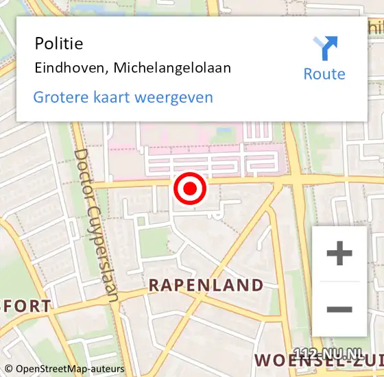 Locatie op kaart van de 112 melding: Politie Eindhoven, Michelangelolaan op 22 januari 2024 09:13