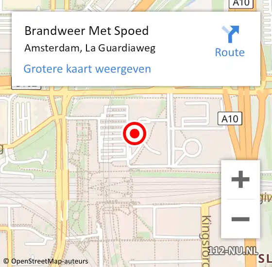 Locatie op kaart van de 112 melding: Brandweer Met Spoed Naar Amsterdam, La Guardiaweg op 22 januari 2024 10:10