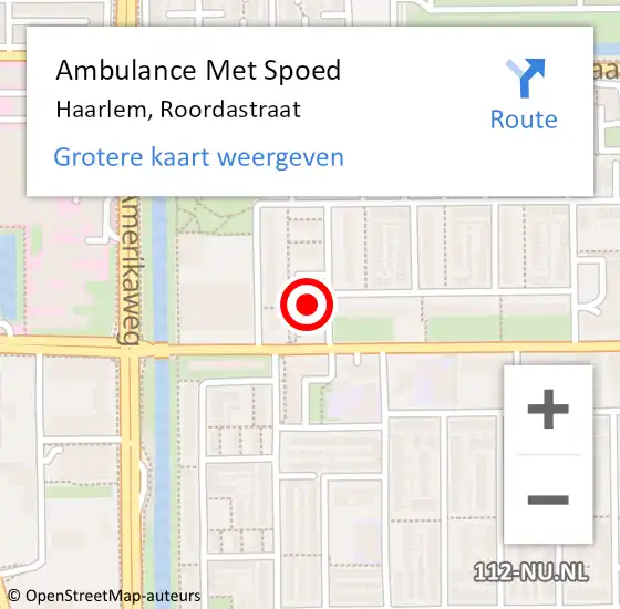 Locatie op kaart van de 112 melding: Ambulance Met Spoed Naar Haarlem, Roordastraat op 22 januari 2024 11:19