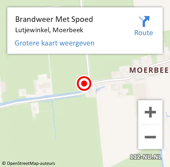 Locatie op kaart van de 112 melding: Brandweer Met Spoed Naar Lutjewinkel, Moerbeek op 22 januari 2024 11:49
