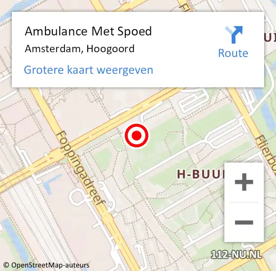 Locatie op kaart van de 112 melding: Ambulance Met Spoed Naar Amsterdam, Hoogoord op 22 januari 2024 12:06