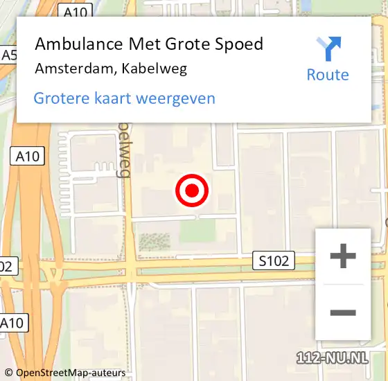 Locatie op kaart van de 112 melding: Ambulance Met Grote Spoed Naar Amsterdam, Kabelweg op 22 januari 2024 12:11