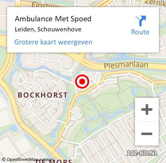 Locatie op kaart van de 112 melding: Ambulance Met Spoed Naar Leiden, Schouwenhove op 22 januari 2024 12:30