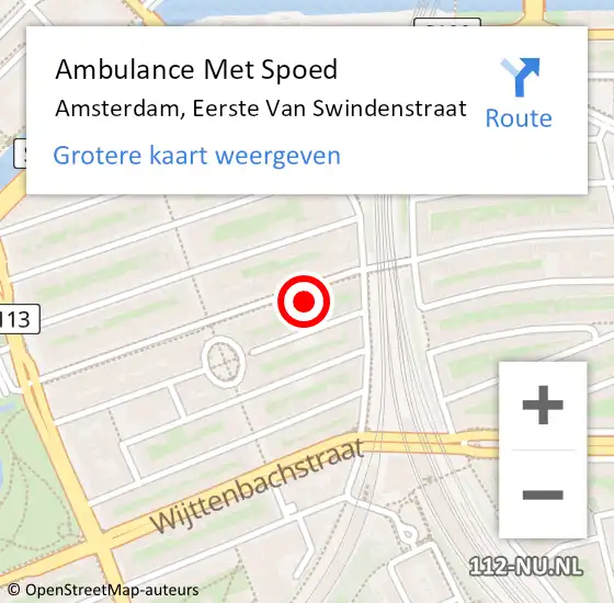 Locatie op kaart van de 112 melding: Ambulance Met Spoed Naar Amsterdam, Eerste Van Swindenstraat op 22 januari 2024 12:32