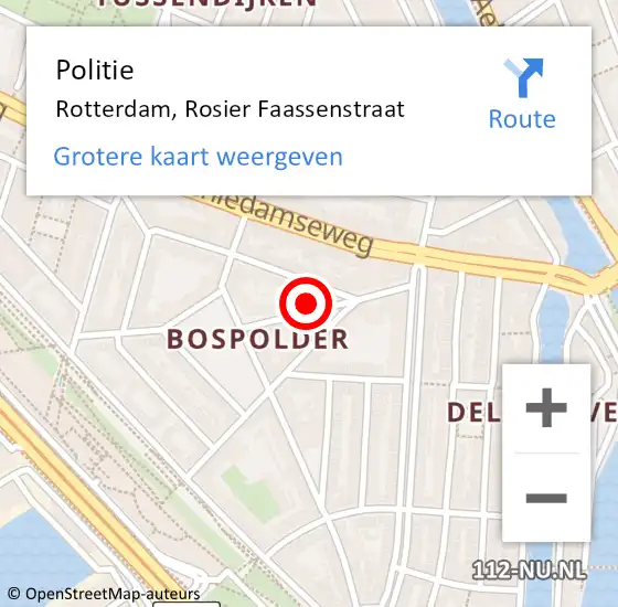 Locatie op kaart van de 112 melding: Politie Rotterdam, Rosier Faassenstraat op 22 januari 2024 13:23