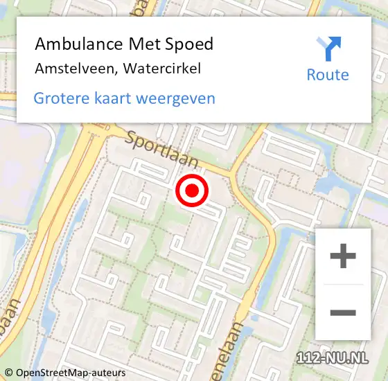 Locatie op kaart van de 112 melding: Ambulance Met Spoed Naar Amstelveen, Watercirkel op 22 januari 2024 14:20