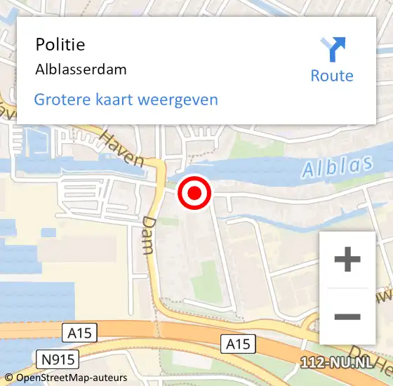 Locatie op kaart van de 112 melding: Politie Alblasserdam op 22 januari 2024 14:41