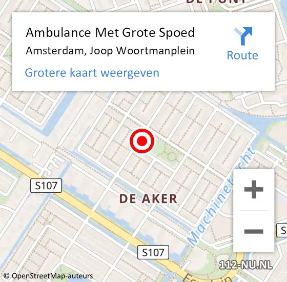 Locatie op kaart van de 112 melding: Ambulance Met Grote Spoed Naar Amsterdam, Joop Woortmanplein op 22 januari 2024 15:37