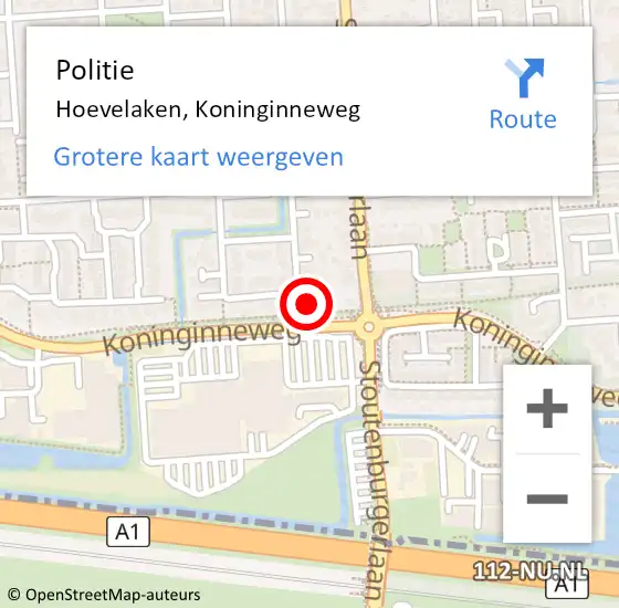 Locatie op kaart van de 112 melding: Politie Hoevelaken, Koninginneweg op 22 januari 2024 16:12