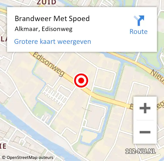 Locatie op kaart van de 112 melding: Brandweer Met Spoed Naar Alkmaar, Edisonweg op 22 januari 2024 16:14
