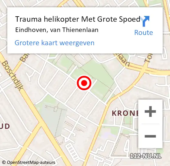 Locatie op kaart van de 112 melding: Trauma helikopter Met Grote Spoed Naar Eindhoven, van Thienenlaan op 22 januari 2024 17:40