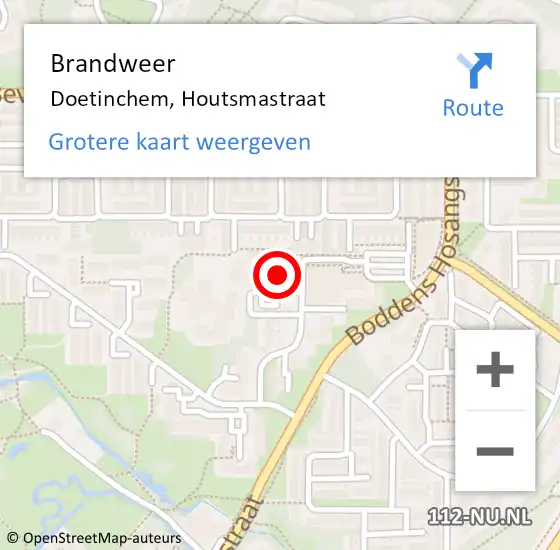 Locatie op kaart van de 112 melding: Brandweer Doetinchem, Houtsmastraat op 22 januari 2024 19:03