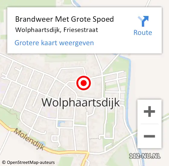 Locatie op kaart van de 112 melding: Brandweer Met Grote Spoed Naar Wolphaartsdijk, Friesestraat op 22 januari 2024 20:26