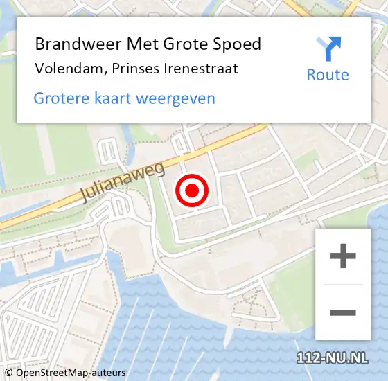 Locatie op kaart van de 112 melding: Brandweer Met Grote Spoed Naar Volendam, Prinses Irenestraat op 23 januari 2024 04:37