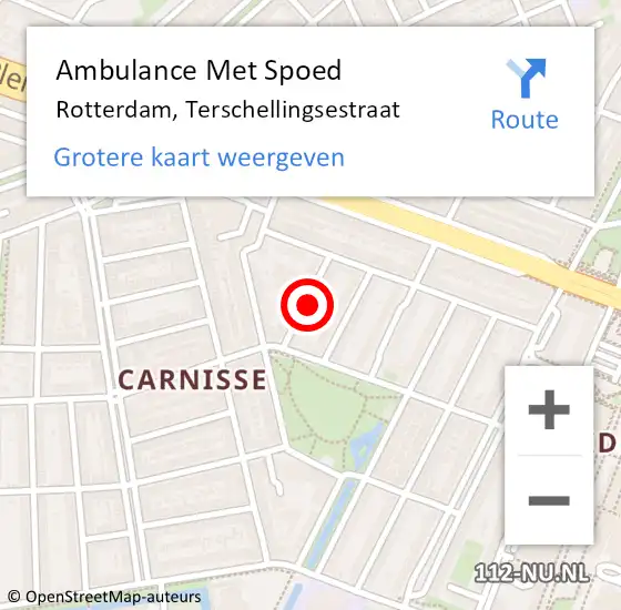 Locatie op kaart van de 112 melding: Ambulance Met Spoed Naar Rotterdam, Terschellingsestraat op 23 januari 2024 05:14