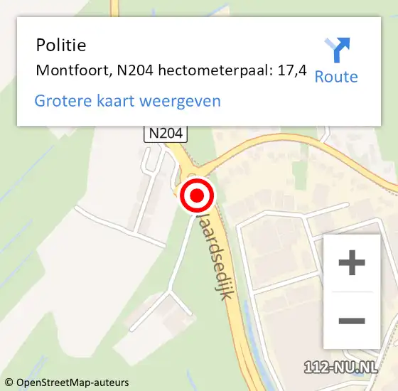 Locatie op kaart van de 112 melding: Politie Montfoort, N204 hectometerpaal: 17,4 op 23 januari 2024 05:47